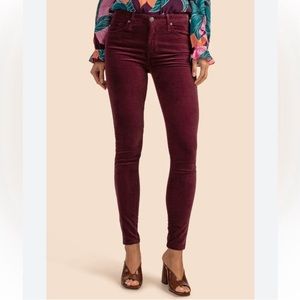 AG Adriano Goldschmied burgundy velvet Stevie ankle pants. Size 29